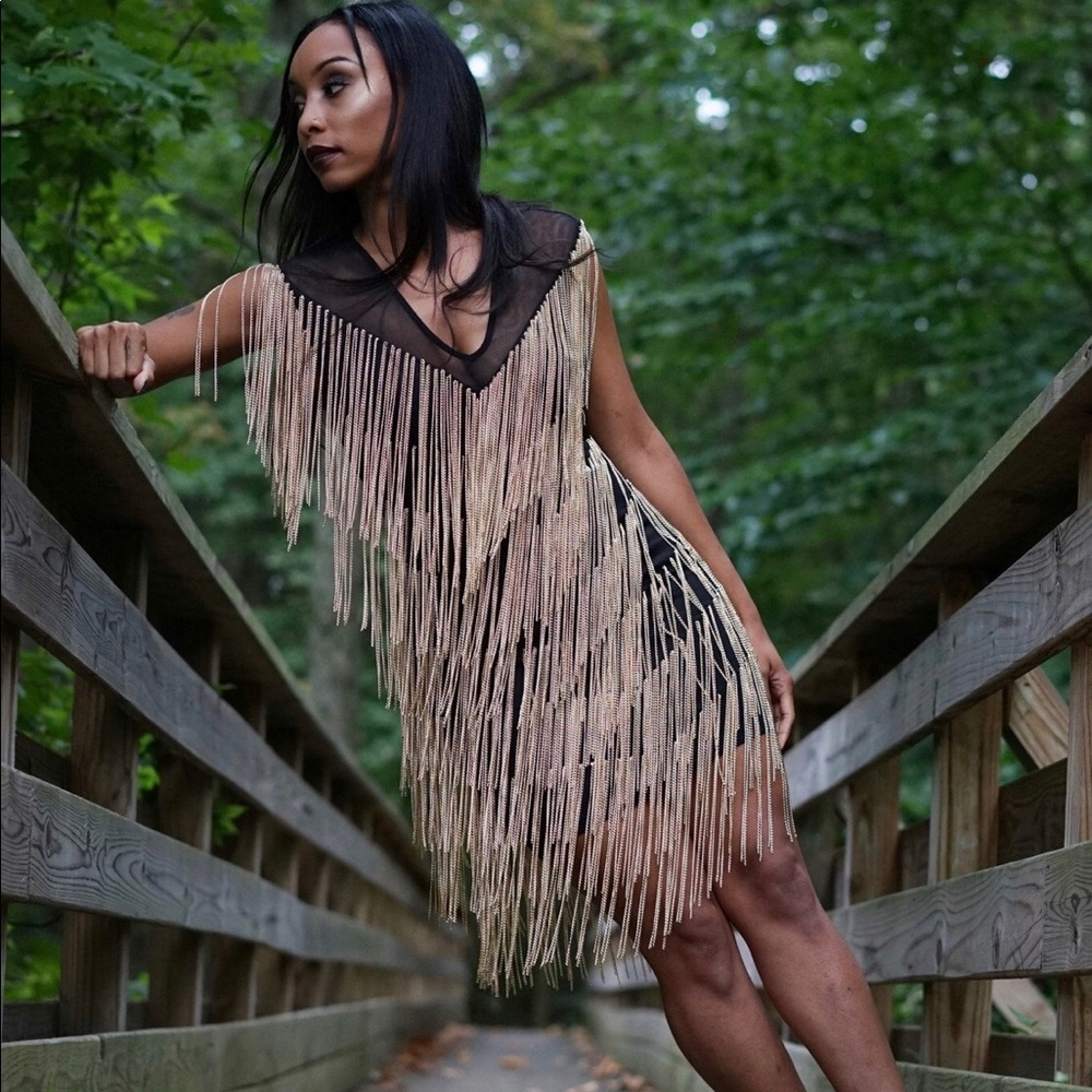 Mesh Dress with gold fringe 🔥🔥